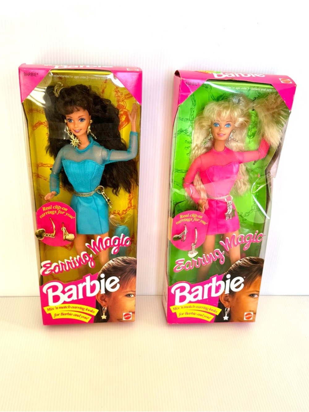 🩷 RARE. Sealed Box. Two Barbie Earring Magic Dolls in Teal and Hot Pink